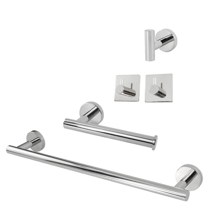 TocTen 5 PCS Bathroom Hardware Set SUS304 Stainless Steel-Towel Rack Set Include Lengthen Hand Towel Bar+Toilet Paper Holder+3 Robe Towel Hooks Bathroom Accessories Towel Bar Set(Polished Chrome,16IN) - Image 1